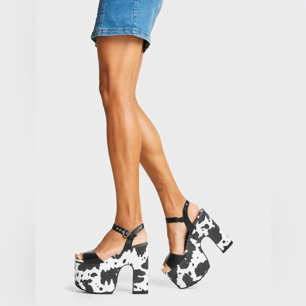 Lamoda On Vacay Chunky Platform Sandals in Cow Print New! - Picture 1 of 11